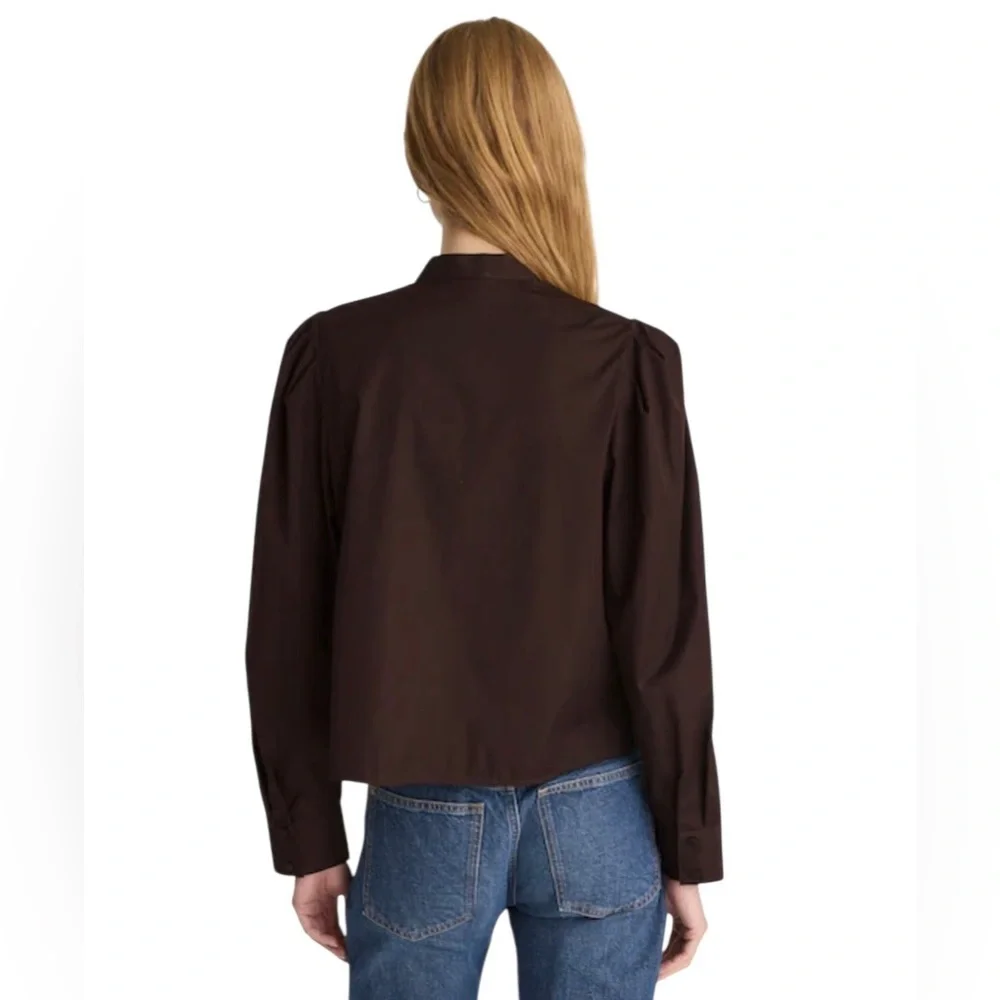 Madewell Women’s Puff-Sleeve Button-Up Cotton Shirt Blouse NWT S Molasses
